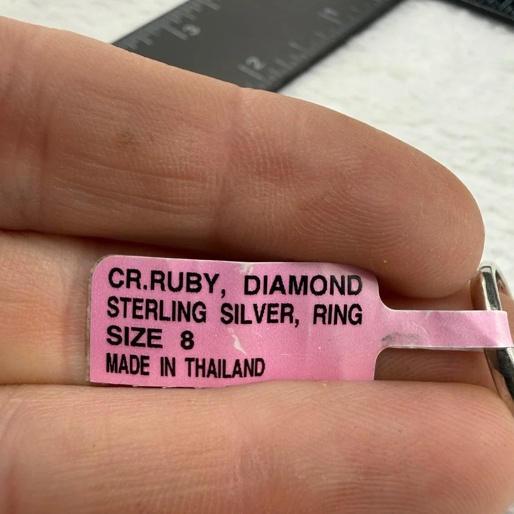 Sterling Silver Created Lab Ruby Three Stone Ring Red Women Size 8